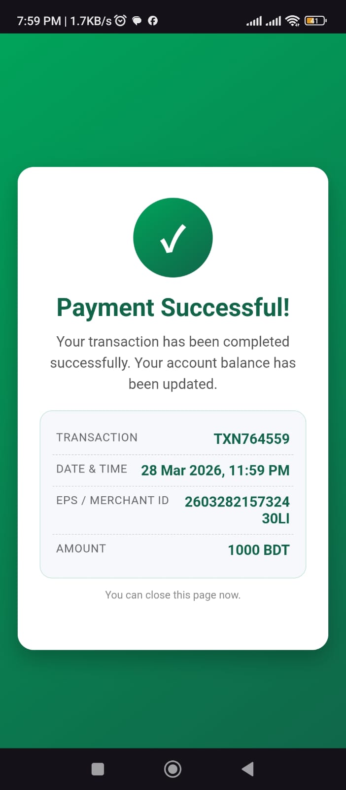 Payment successful